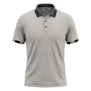 Men's quick-dry short sleeve Polo shirt with contrast collar and cuffs in grey