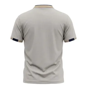 Back view of a men's breathable quick-dry golf polo shirt with striped cuffs