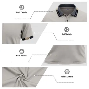 Close-up details of men's quick-dry golf Polo shirt showing neck, cuff, and hem