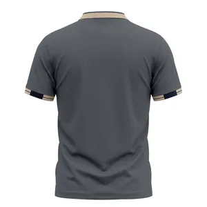 Back view of a dark grey quick-dry athletic Polo shirt with beige and navy contrast trim