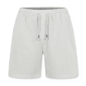 Frontal shot of casual men's linen shorts featuring adjustable drawstring waist