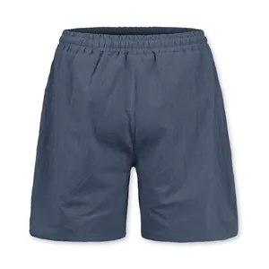 Detailed back view of men's navy blue casual linen shorts featuring elastic waistband