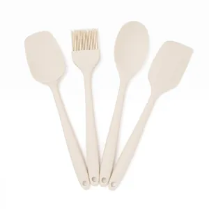 4-teiliges cremefarbenes Silikon-Küchenhelfer-Set mit Spatel, Löffel und Pinsel