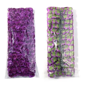 Purple artificial paper rose details with wire stems, ideal for DIY garlands and party decoration.