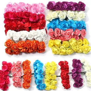 144 Pieces Mini Artificial Rose Paper Flowers For DIY Wreath Candy Box Decoration Wedding Party Table Decor Craft Flowers