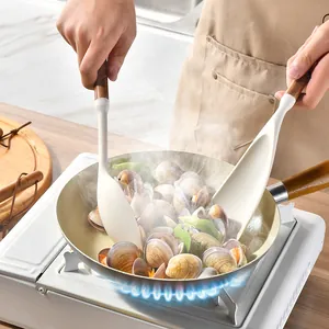 Acacia wood handle silicone spatula set for high temperature non-stick pan cooking