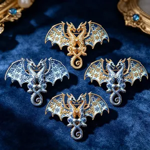 Double Headed Dragon Brooch Blue And White Porcelain Enamel Pin Alloy Rhinestone Dragon Brooch For Men Women Suit Coat Jewelry