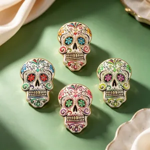 Mexican Day of the Dead Sugar Skull Brooch For Women Men Zinc Alloy Rhinestone Colorful Flower Brooch Halloween Party Clothes Decor Gift