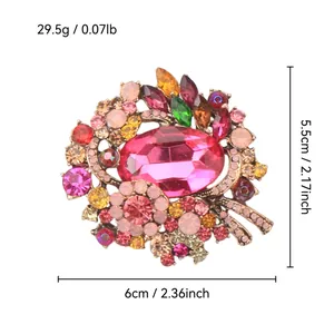 Crystal glass brooch size guide showing dimensions 6cm by 5.5cm and 29.5g weight