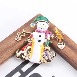 Spilla Creativa di Natale a Forma di Pupazzo di Neve per Donna in Lega Smaltata con Strass e Pendente a Cuore Gioielli Regalo per le Feste