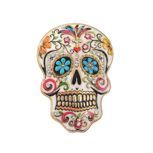 Colorful Mexican Day of the Dead sugar skull brooch with rhinestone and enamel detail