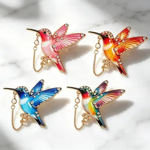 Set van 4 luxe kolibrie broches met emaille verloop en schitterende strass-stenen
