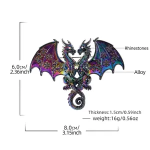 Vintage Gothic Bedruckt Zwillings-Drache Brosche Emaille Legierung Strass Pin Für Anzug Mantel Party Damen Herren Schmuck