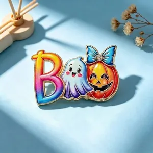 Halloween Enamel Alloy Ghost Pumpkin Letter BOO Brooch With Rhinestone Cute Party Costume Clothing Accessories Jewelry Gift