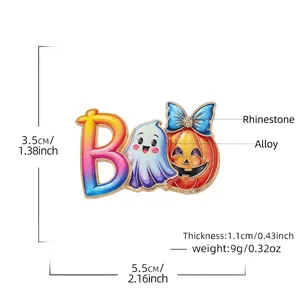 Halloween ghost and pumpkin Boo brooch with dimensions, weight and material details