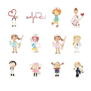 Creative cartoon medical brooches set featuring doctor nurse and stethoscope designs