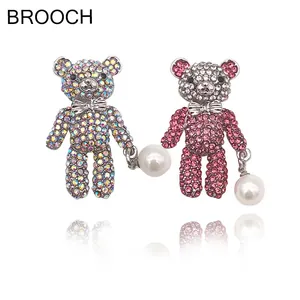 Retro Süßer Bären Brosche Legierung Strass Künstliche Perle Tier Anstecknadel Für Damen Vintage Luxus Corsage Schmuck