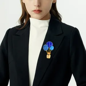 Cute Cartoon Girl On Hot Air Balloon Brooch Alloy Enamel Drip Oil Pin For Women Clothing Backpack Accessories Gift