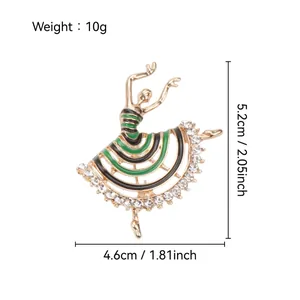 Macro detail of elegant crystal ballerina brooch with 5.2cm height specifications