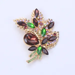 Detailed view of high-end alloy glass bouquet brooch with multi-color stones