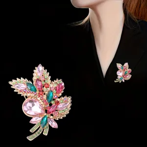 High-end crystal flower bouquet brooch for elegant women suit jacket accessories
