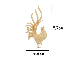 Detailed view showing size specifications of a golden rooster animal lapel pin