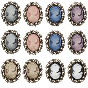 Lot de 12 broches camées vintage de style victorien avec profil de femme et strass brillants