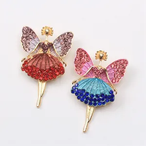 Elegant Ballet Girl Angel Brooch For Women Alloy Rhinestone Crystal Lapel Pin Fashion Jewelry Sweater Accessories Gift