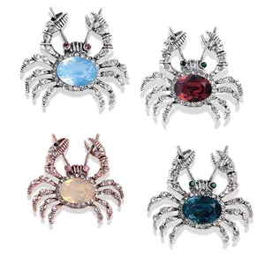 Vintage Alloy Crab Animal Brooch Pin For Women Fashion Rhinestone Inlaid Corsage Brooch For Jacket Coat Sweater Jewelry Gift