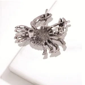 Vintage style silver alloy crab brooch for women, back view showing pin clasp mechanism