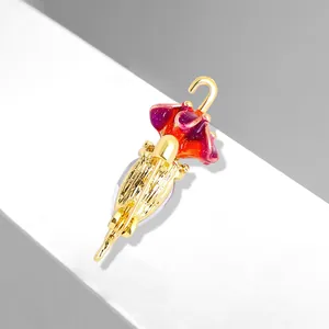 Elegante spilla a ombrello placcata in oro con smalto viola per accessori moda da donna