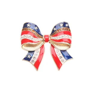 American flag themed bow tie brooch with rhinestones and Sweet Land of Liberty text