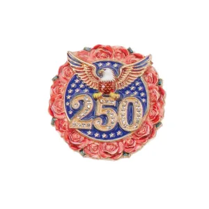 Broche patriótico del 250 aniversario de EE. UU. con águila, rosas rojas y brillos