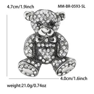 Elegante broche de oso de aleación de plata con brillantes diamantes de imitación