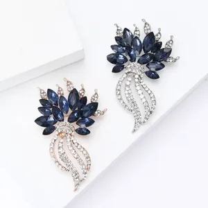 Elegante Spilla a Fiore in Lega con Strass per Donna Spilla Floreale con Pietra Marquise Blu per Abito da Sposa Gioielli