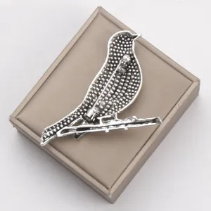 Detailed back view of the silver robin bird brooch showing the secure pin clasp