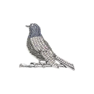 Exquisite rhinestone robin bird brooch with colorful crystals on a silver branch