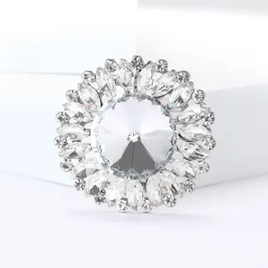 Gros plan d'une élégante broche fleur avec strass clairs et base en alliage d'argent
