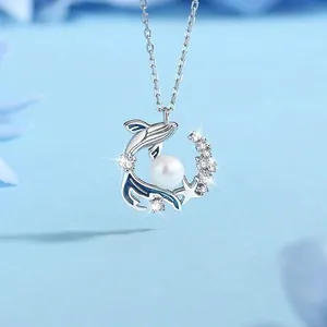 Elegante walvissstaart parelketting met kristallen, verjaardagscadeau voor vrouwen