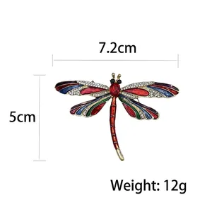 Exquisite multicolored enamel dragonfly brooch pin with sparkling rhinestones, 7.2cm width