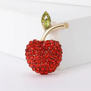 Apple Shaped Rhinestone Brooch Red Green Crystal Fruit Pin For Women Christmas Gift Suit Coat Jewelry Accessory