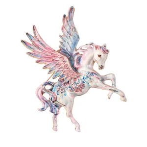 Elegant enamel Pegasus brooch with pink and blue gradient wings for fashion jewelry