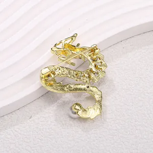 Eleganter goldener chinesischer Drache Brosche Anstecknadel mit Perle für Anzüge