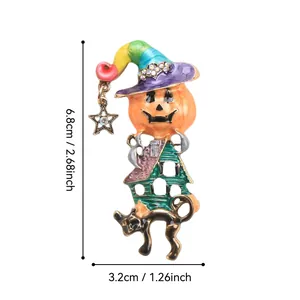 Vintage Halloween pumpkin and black cat brooch with dimensions in cm and inches