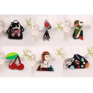 Creative Acrylic Brooches Geometric Portrait Cat Cherry Planet Badge Pins Artistic Retro Fashion Pins For Women Clothes Bag Decor