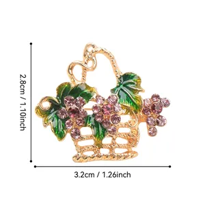 Detailed dimensions of elegant alloy flower basket brooch with purple rhinestones