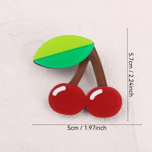Detailed size measurements of red acrylic cherry brooch creative pin accessory