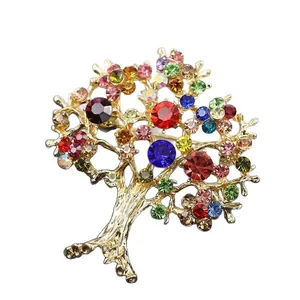 Exquise broche Arbre de Vie en strass colorés pour costume d'homme et cadeau de fête