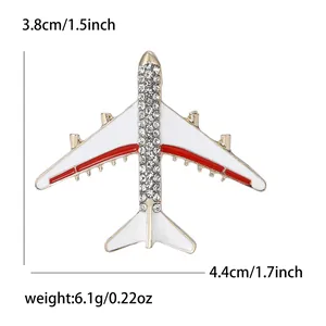Elegante Flugzeugbrosche aus Legierung mit Strasssteinen und genauen Größenangaben