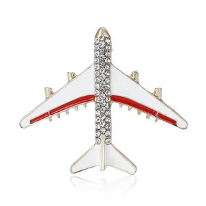 Eleganter Flugzeug-Anstecknadel aus Legierung mit glitzernden Strasssteinen für Anzüge